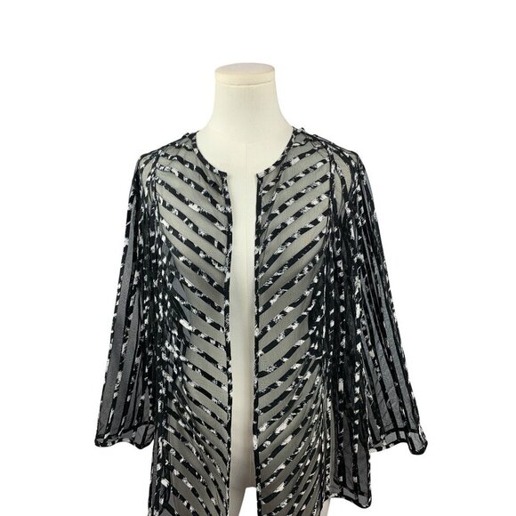Chicos Sheer Black & White Striped Open Cardigan Jacket Size 3 - Picture 2 of 6